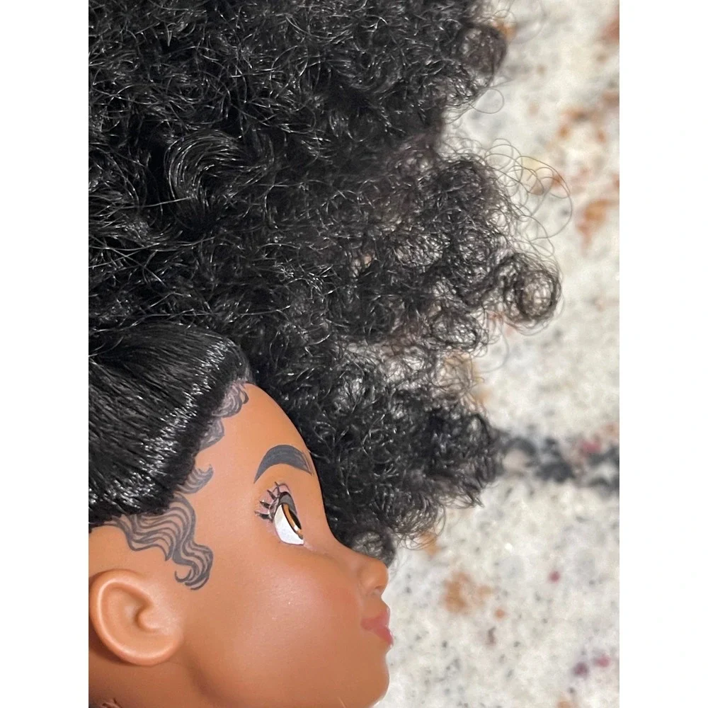 Disney Doll Black Curly Hair Brown Eyes Articulated Floral Top Purple Pants